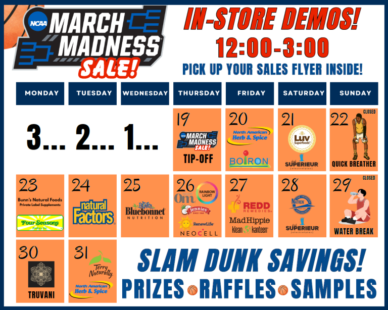 Calendar of demos for March 19 through 31.